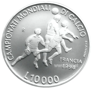 SAN MARINO 10000 LIRE 1998 (SOCCER WORLD CUP) SILVER Comm. coin (KM# 376) PROOF - Picture 1 of 5