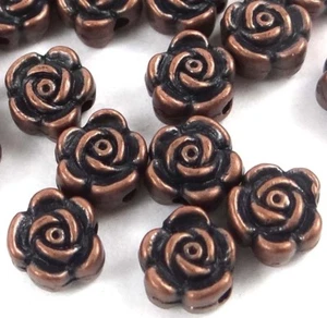 20 Antique Copper Pewter Rose Flower 6x4mm Beads - Picture 1 of 3