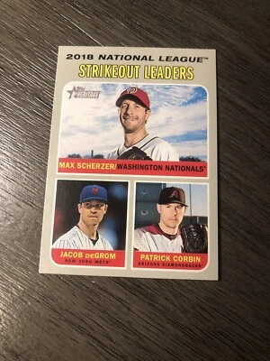 2019 Topps Heritage-‘18 NL Strikeout Leaders Scherzer/DeGrom/Corbin #71-Mint - Image 1 of 2