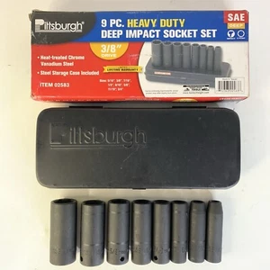 Pittsburgh 9PC heavy duty 3/8" drive SAE DEEP IMPACT SOCKETS 6-point Case Tools - Picture 1 of 15