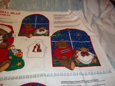 2 VTG JINGLE BELL BEAR APPLIQUES BEARS TREES WINDOWS W/ BEARS NEW~MISSING 1 TREE - Image 1 of 4