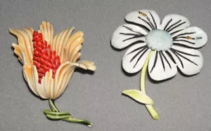 Two © ART Signed Flower Enamel Brooches Vintage - Picture 1 of 6