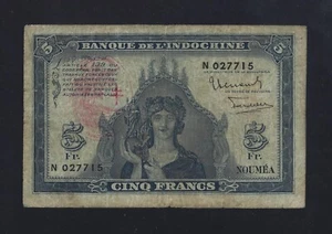 NEW HEBRIDES 5 FRANCS 1945 P-5 FINE NOUVELLES HEBRIDES - Picture 1 of 2