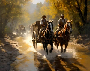 Western Cowboy Landschaft Leinwandbild - Wohndeko Wandbild Druck Poster Gemälde 53 - Bild 1 von 6