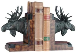 Hand-Cast Moose Head Bookends-Lodge Decor - Picture 1 of 1
