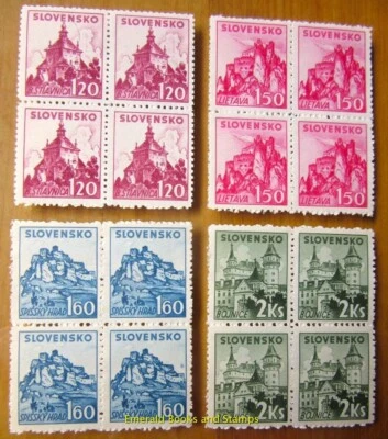 EBS Slovakia Slovensko 1941 Mountains & Castles - Michel 81-84 MNH** BLOCKS FOUR - image 1 of 4