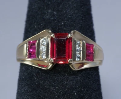 Created  RUBY & Natural DIAMOND 10K Yellow Gold Ring, Size 6.5, 3.2grams - Image 1 of 4