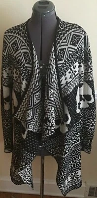 Cardigã feminino Skull Iron Fist Fair Isle M preto drapeado envoltório suéter 100% acrílico - Imagem 1 de 4