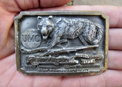 Antiga Fivela de Cinto REMINGTON ARMS 1993 Arma de Fogo Pistola UMC 9mm Luger RARA MUITO BOA+ - Imagem 1 de 4