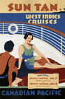 SUN TAN West Indies Cruises VINTAGE TRAVEL POSTER Fraser Canada 20x30 HOT