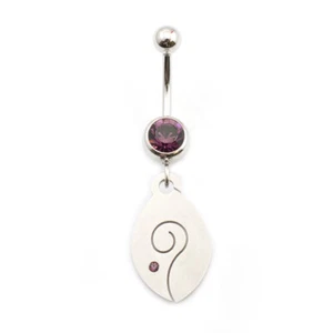Belly Button Ring with Spiral and Cubic Zirconia Stone 14g - Picture 1 of 13