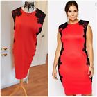 Ax Paris Curve Size 24 Red Black Lace  Wiggle Pencil Bodycon Dress Party Sexy
