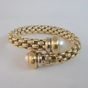 FOPE 18K Two Tone 10mm Flexible Wrap Bracelet w/Mabe Cultured Pearl Ends ITALY - Picture 1 of 10