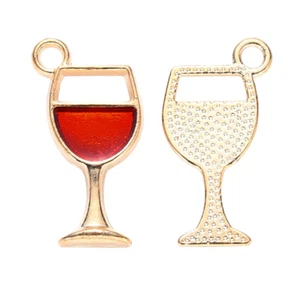 ❤ 10 x GOLD Plated RED Enamel WINE GLASS 19mm Charm Pendant Jewellery Making ❤ - Picture 1 of 1