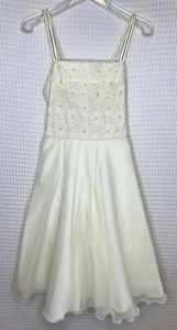 Vintage Girls Sz 16 Off White Party Fit n Flare Dress Lace Bodice Formal Holiday - Picture 1 of 7