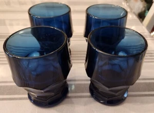 Viking Cobalt Blue Faceted Glasses Vintage 1960s Georgian Tumblers Set Of 4 - Picture 1 of 4