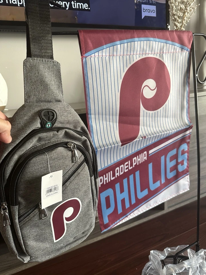 NEW 12”x8” Philadelphia Phillies CrossBag + FREE NEW Phillies Garden Flag COMBO - Image 1 of 4