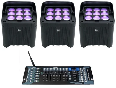 (3) Chauvet DJ Freedom Par H9 IP RGBAW+UV Wireless DMX Par Can Lights+Controller - Image 1 of 4