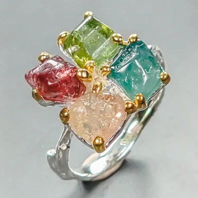 Anillo de Turmalina Natural Muy Hermoso Plata de Ley 925 Talla 6.75/R447098 Foto 1 de 4