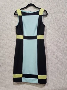 Maggy London Color Block Etuikleid Gr. 12 schwarz, türkis und limettengrün. Stretch - Bild 1 von 4