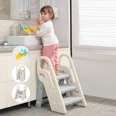 Foldable Step Stool, for Bathroom Sink, Adjustable, 3 Step for Kid Toilet,Handle - Image 1 of 4