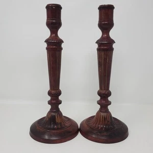 Vintage Art Decor Heavy red metal candlesticks set of 2  Excellent condition  - Picture 1 of 8