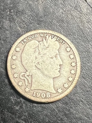 1908-O New Orleans Mint Silver Barber Quarter VG #47 - Image 1 of 2