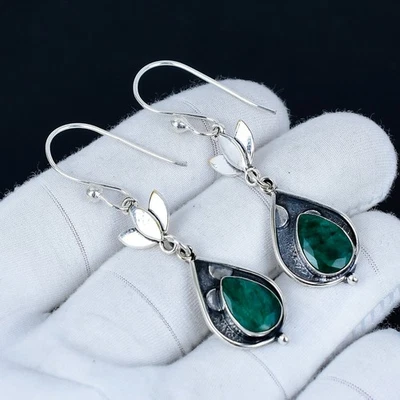 Smeraldo Creato IN Laboratorio Gemma Orecchini 925 Argento Gioielli Per Amore - Immagine 1 di 4