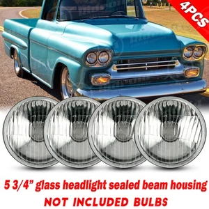 4x 5-3/4inch 5.75" Stock Glass Lens Sealed Beam Headlight Headlamp Housing Cover - Picture 1 of 22