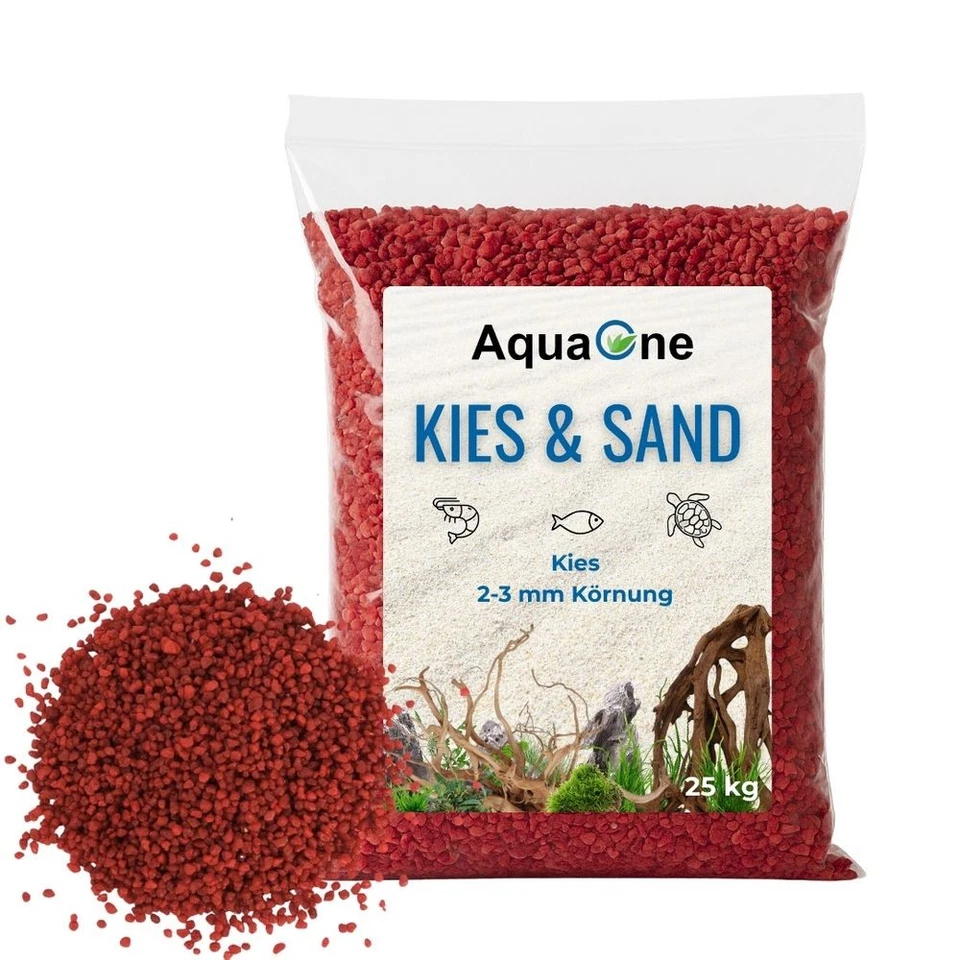 AQUAONE 25 Kg roten Quarzkies "Premium Qualität" 2-3 mm Bodengrund Aquarium Kies Sand
