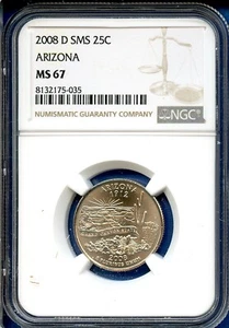 2008 D NGC SMS MS67 Arizona State Quarter 25c US Mint Coin 2008-D MS-67 - Picture 1 of 3