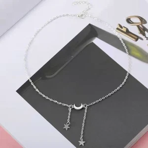Fashion Women Chain Jewelry Necklace Simple Double Star Moon Style Pendant 0948 - Picture 1 of 7