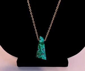 New! Malachite Cuprite Pendant Necklace Gold Green 28" Jewelry Anthropologie - Picture 1 of 9