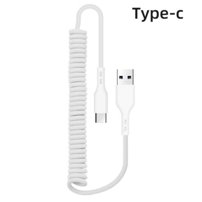 Retractable Coiled Spring for Type-C iphone Car Fast Charging Data Sync Cable  ! - Image 1 of 4