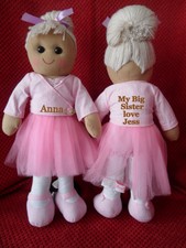 PERSONALISED RAG DOLL BIG / LITTLE SISTER NEW BORN BABY BIRTHDAY BALLERINA GIFT