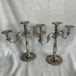 Lot Set of 2 SHEFFIELD Silver Antique Vintage CANDELABRAS 3-Light Candle ITALY - Picture 1 of 13