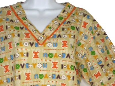 Beige Large Scrub Top I LOVE YOU Bears Medical Dental Vet Nurse XL Tag - Изображение 1 из 4