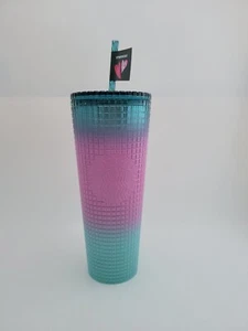 Starbucks 24oz Tumbler Valentines 2024 Blue Pink Purple Gradient Ombre Grid NWT - Picture 1 of 5
