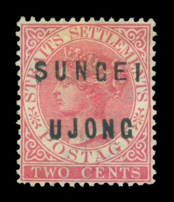 Straits Settlements 1881 SUNGEI UJONG Victoria 2c 玫瑰 Scott 15 完好 MH  — 第 1/2 张图片