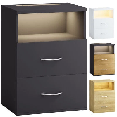 CASARIA® Nachttisch Nachtkonsole mit LED Licht Dimmbar Holz Modern Nachtschrank  - Bild 1 von 4
