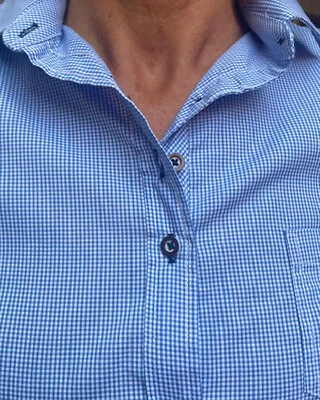 Trachtenbluse blau weiß kariert in Baumwolle von 36 - 50 Langarm Neu - Bild 1 von 4