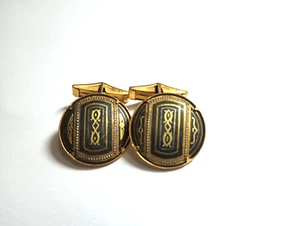 (B1) Vintage Manschettenknöpfe Damaszener Intarsien Gold auf Stahl - Bild 1 von 3