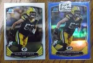 CLAY MATTHEWS-GREEN BAY-PACKERS-CARD-BOWMAN-CHROME-FOOTBALL-BLUE-REFRACTOR-2014 - Bild 1 von 2