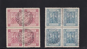 POLAND STAMPS 1917 PRZEDBORZ LOCAL MUNICIPAL POST USED BLOCKS of 4 Mi 1-2 - Picture 1 of 2
