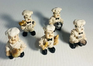 1920's Set of 5 Antique Bisque Porcelain Chef Figurines 3" Tall each one - Picture 1 of 24