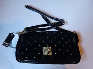 Gold Studded Black Velvet Cross Body, Shoulder Clutch Bag Fashion Essentials - Picture 1 of 7
