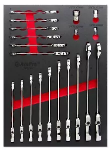 Ampro Flex Head Geared Metric Ratcheting Wrench & Adaptor Set 20 Piece T42394 - Picture 1 of 1