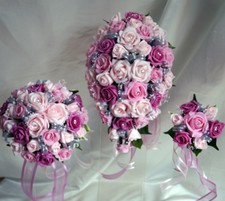 Brides,Bridesmaids,Flowergirl wedding bouquet, buttonholes,corsages Pink/Silver