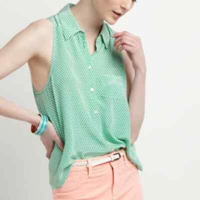 Blusa Equipment Femme Mina Sin Mangas Abotonada Verde Geométrica Talla Pequeña Foto 1 de 4