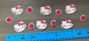 Pink Hello Kitty und Erdbeeren Aufbügeln Stoff Applikationen vorgeschnitten - Bild 1 von 1